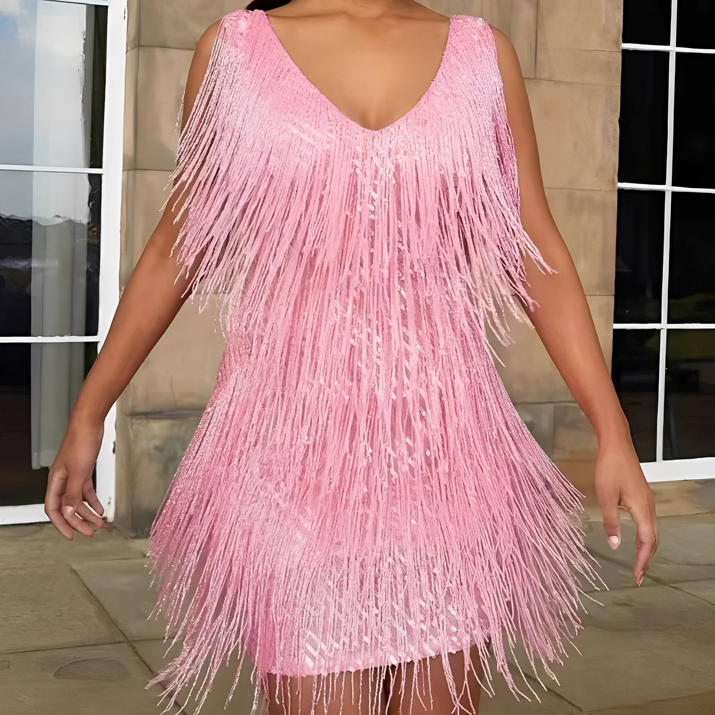 Mégane - Robe de cocktail avec franges et plumes pour femmes