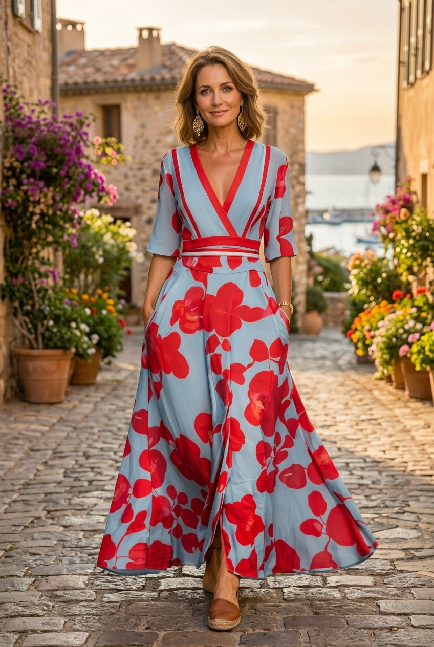 Robe Longue Col V - Élégance Intemporelle
