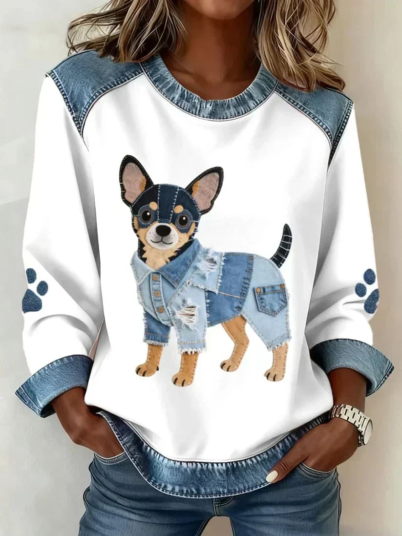 Lilah – Sweat-shirt avec imprimés de teckel et patchwork