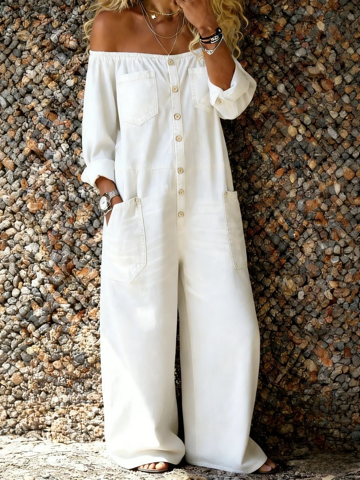 Noa | Salopette en Denim avec Décolleté Off-Shoulder