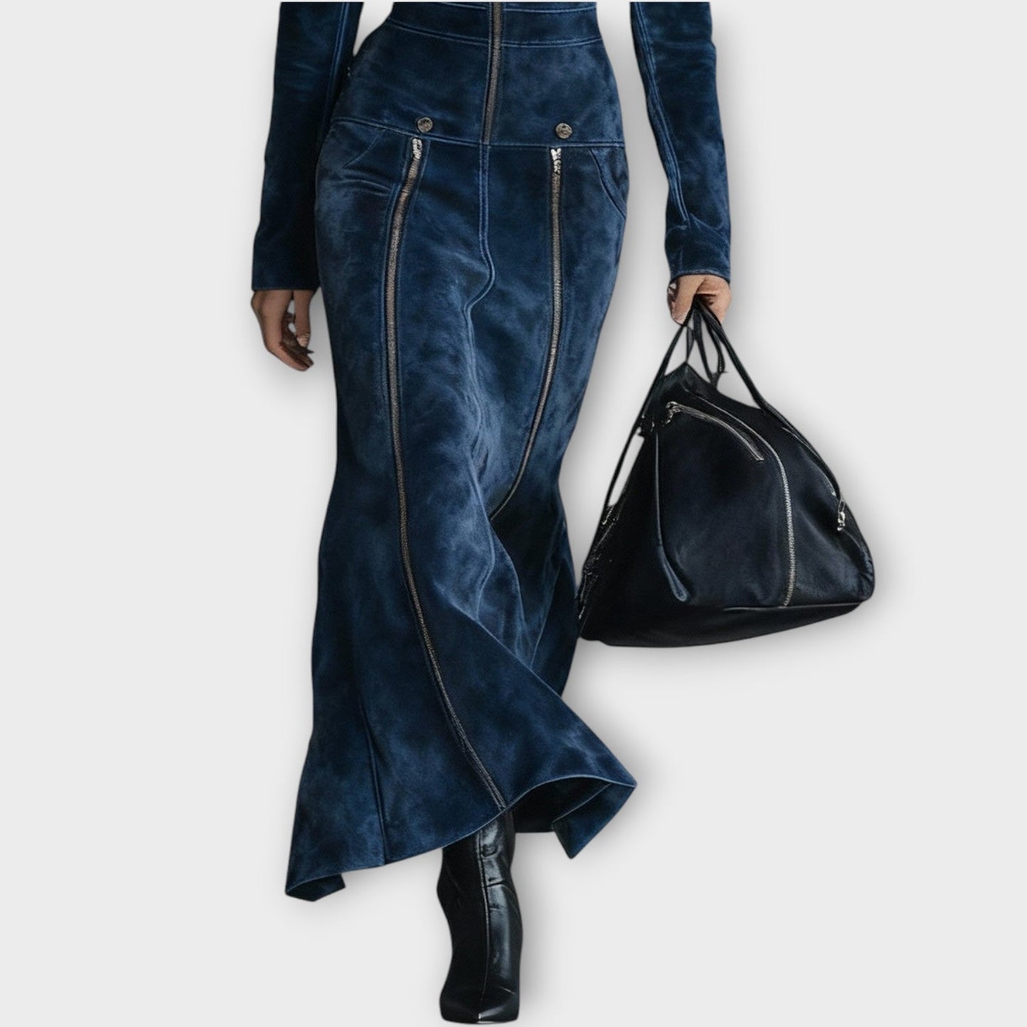 Robe Maxi Sculpturale avec Fermeture Éclair Frontale