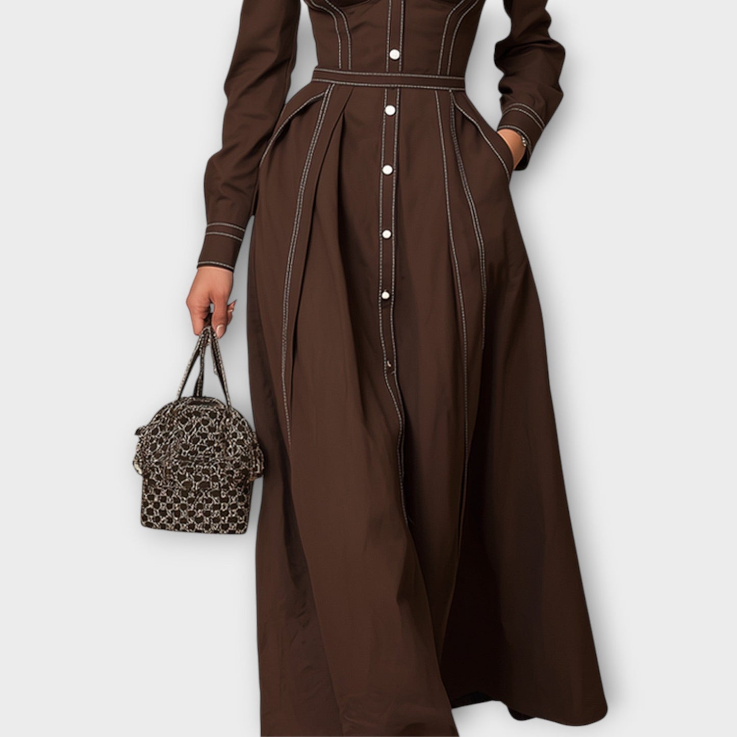 Robe Midi Ajustée avec Boutons Frontaux