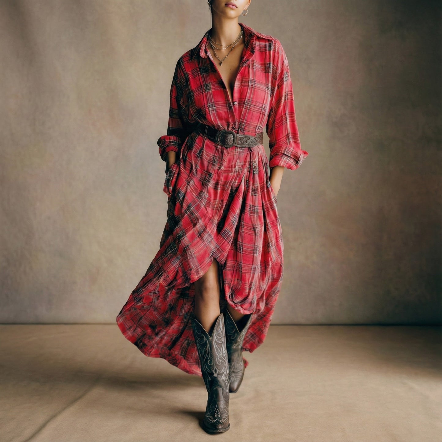 Abril | Robe chemise à carreaux avec ceinture