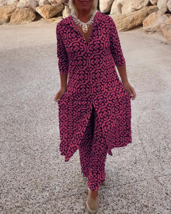 Sara | Ensemble Tunique à Imprimé Géométrique Bohémien et Pantalons à Jambes Larges