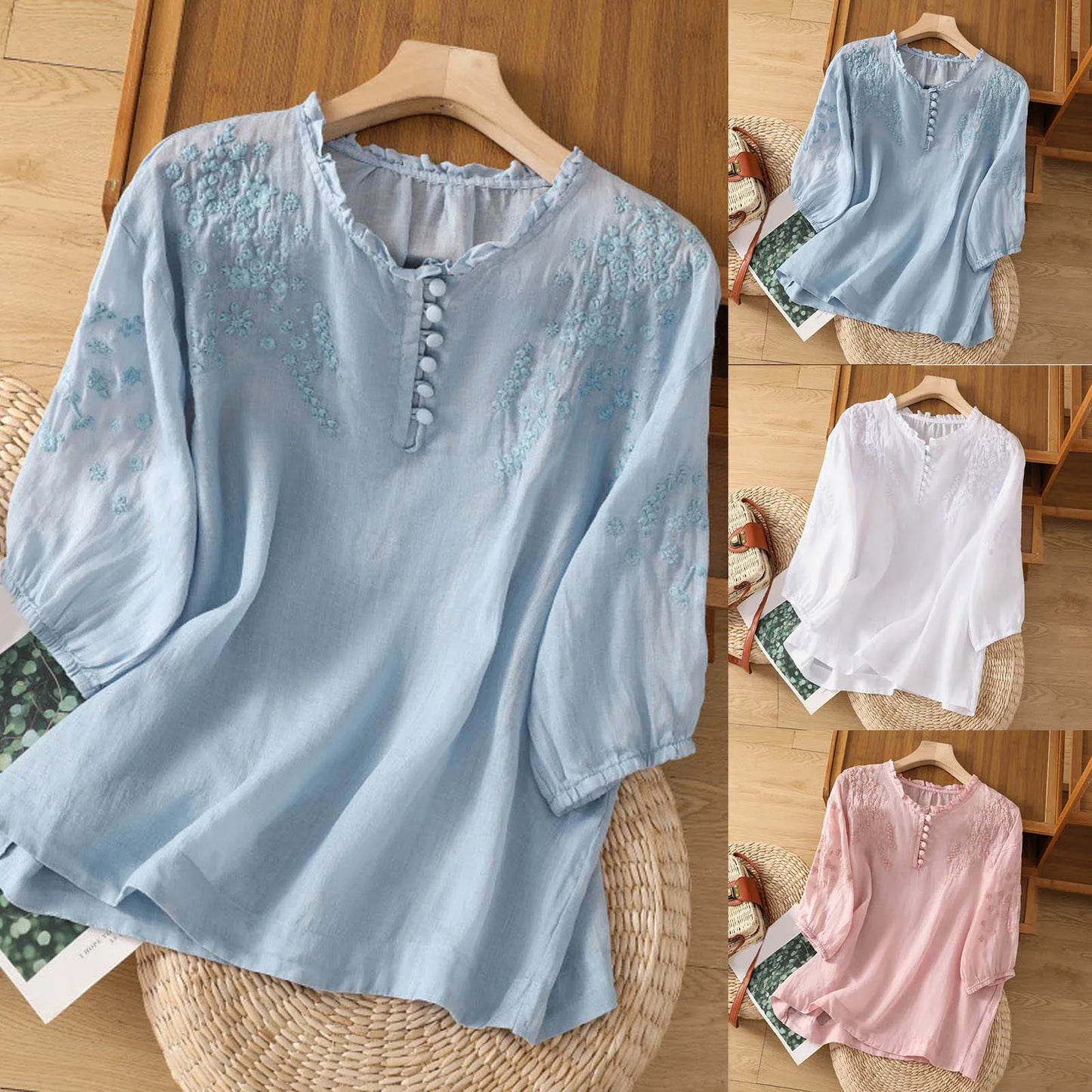 Evelyn – Blouse à boutons brodée