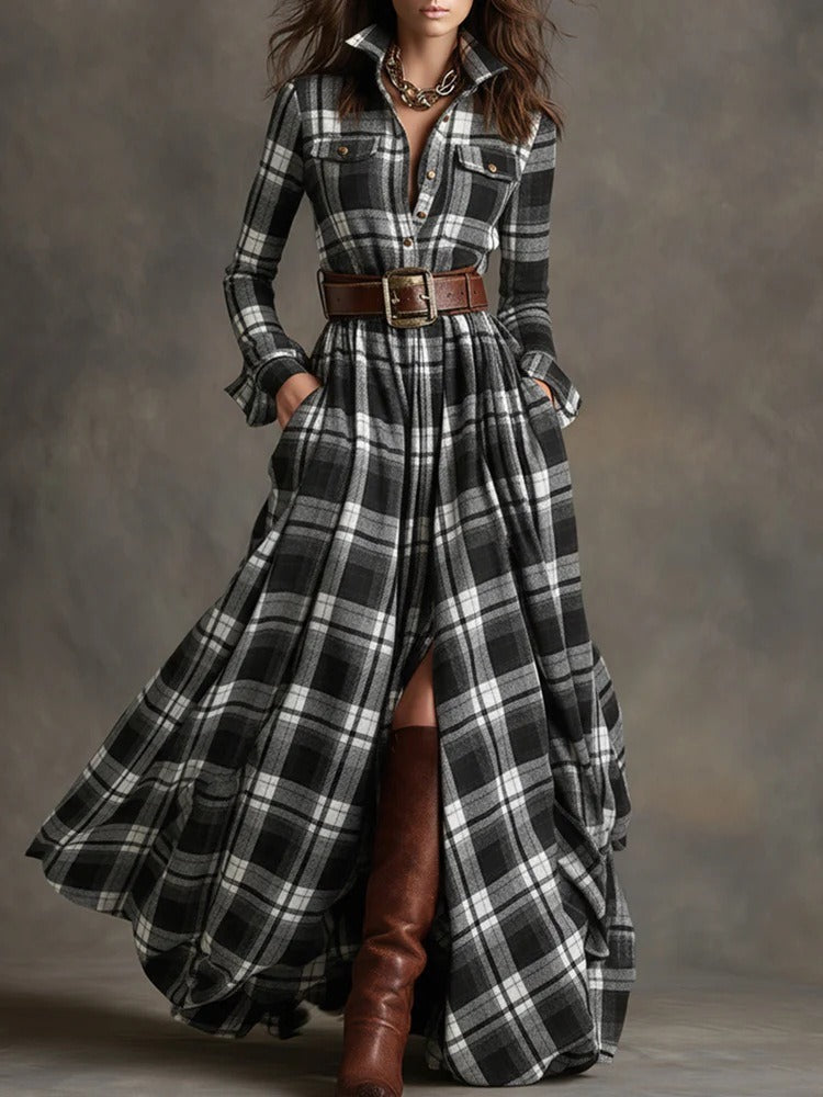 Fiona ❘ Robe longue à carreaux avec ceinture