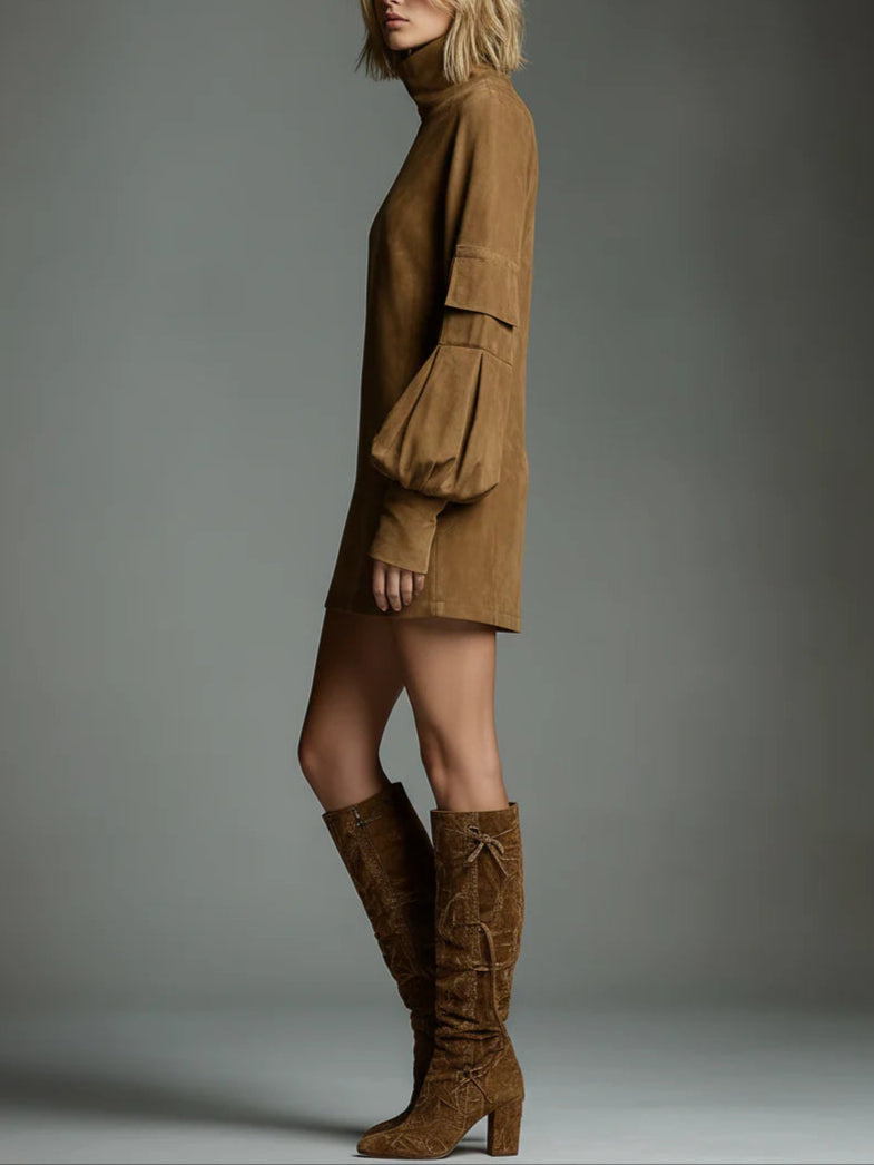 Beli | Robe mini en daim ample avec col montant