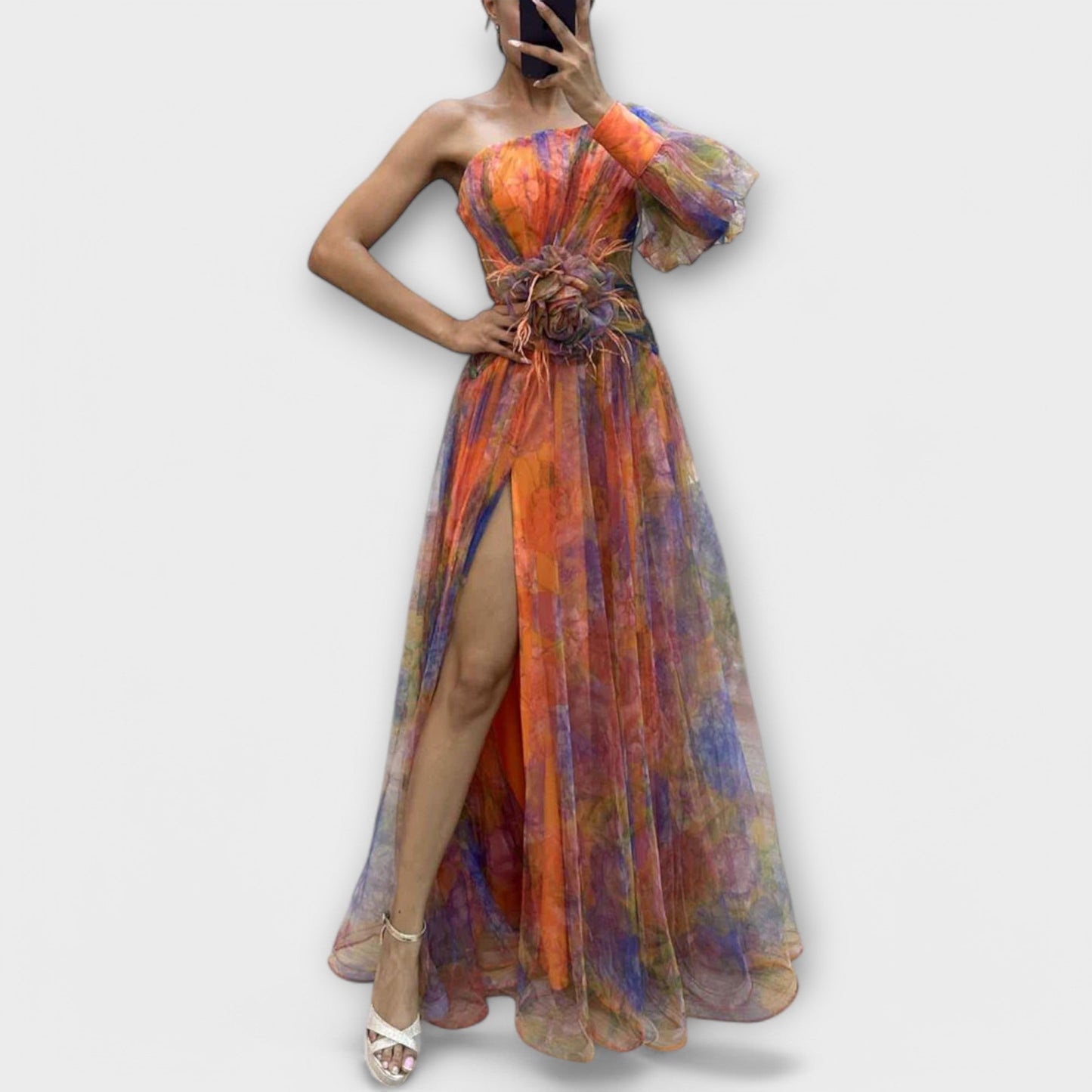 Robe de Soirée Élégante à Une Épaule et Taille Affinante