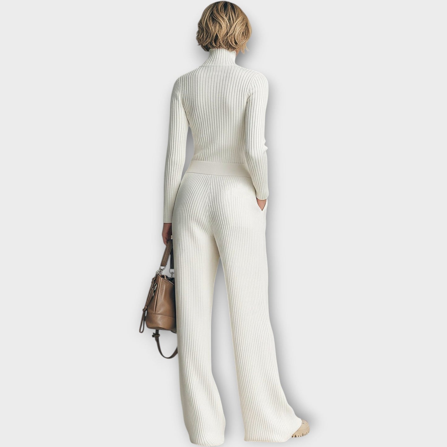Ensemble en Maille Côtelée avec Zip au Col