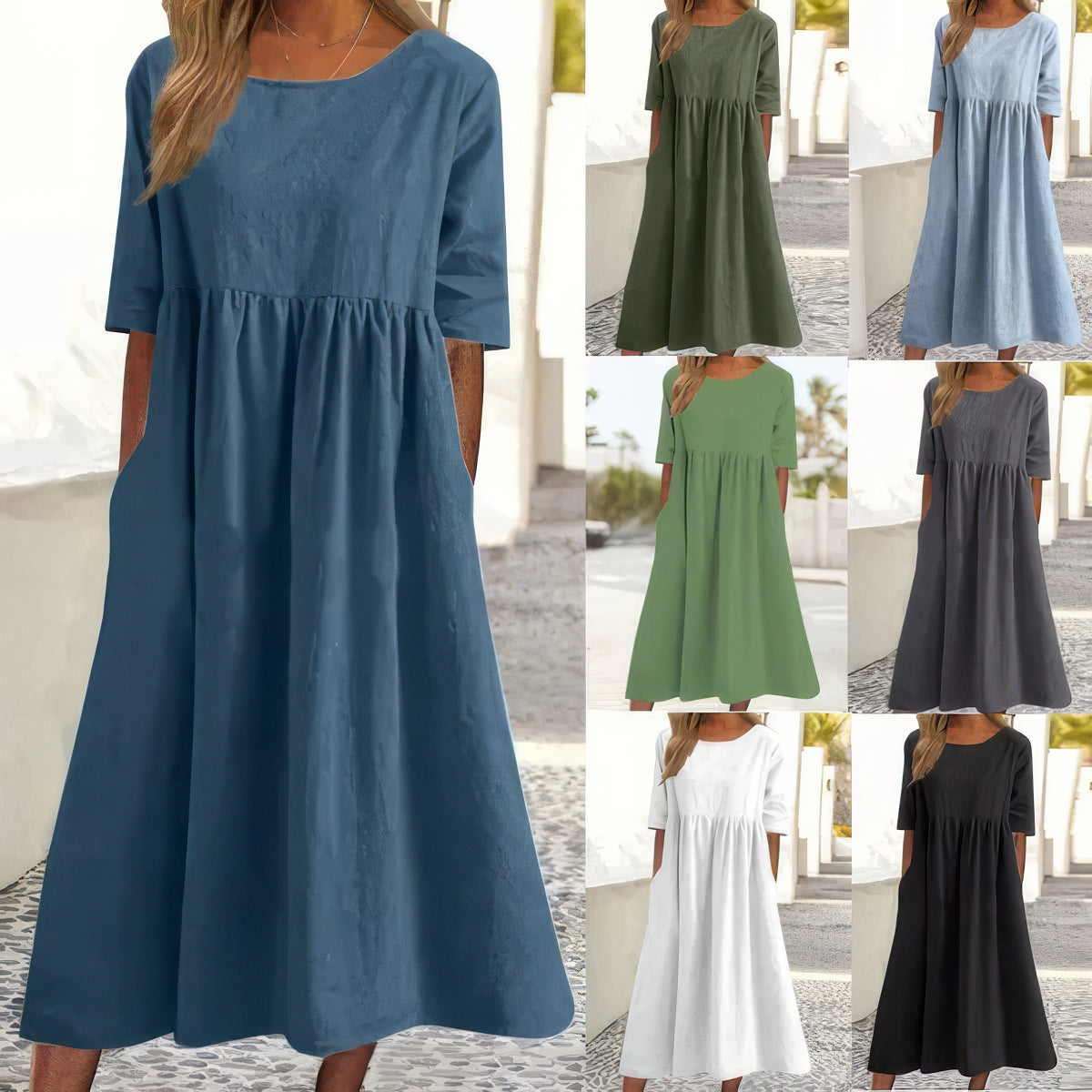 Maikee - Robe en coton à col rond et poches