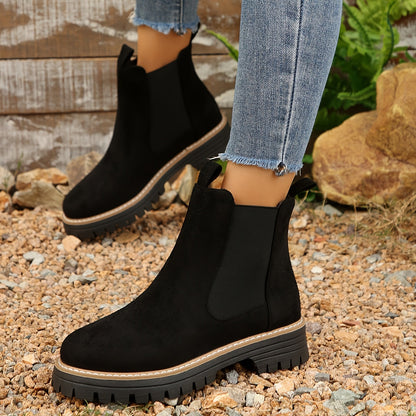 Bottines pour femmes en couleur unie avec semelle épaisse