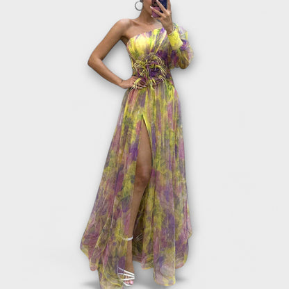 Robe de Soirée Élégante à Une Épaule et Taille Affinante