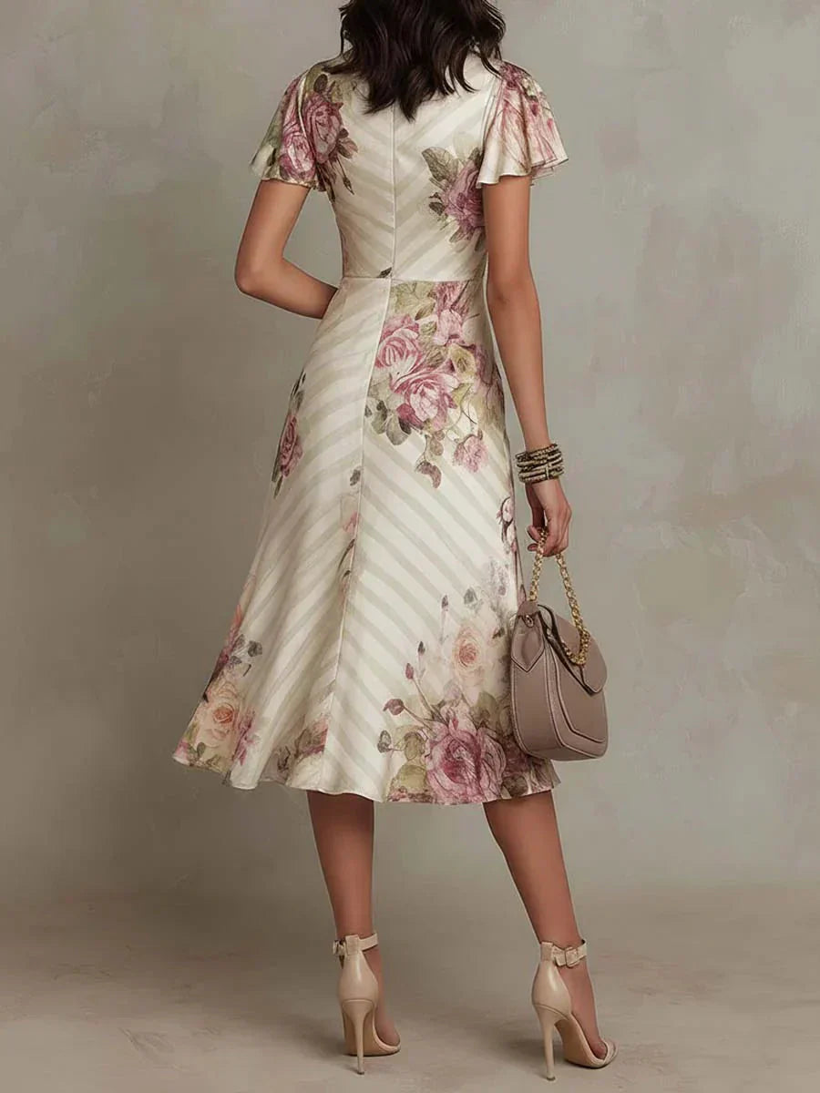 Alba | Robe Midi Élégante Drapée avec Fleurs