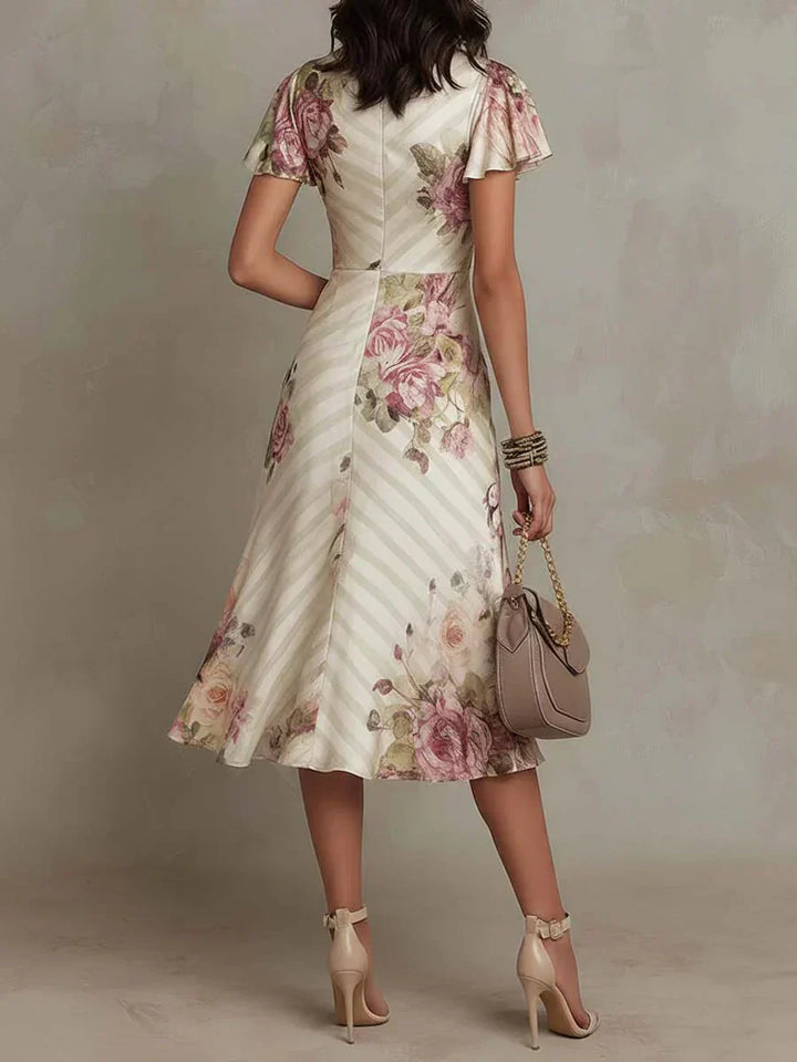 Alba | Robe Midi Élégante Drapée avec Fleurs