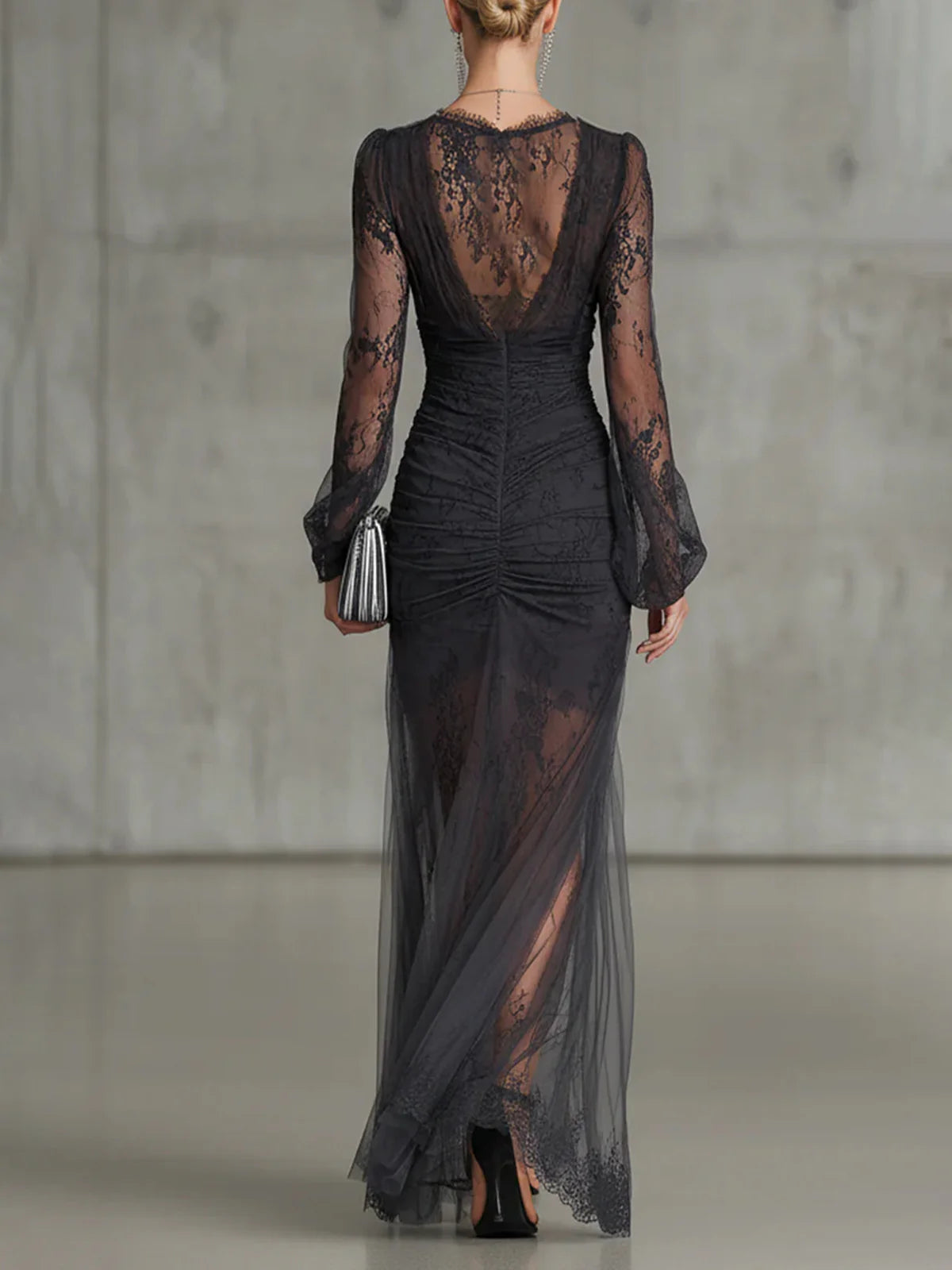 Sofia | Robe Maxi Ruchée en Gris Foncé
