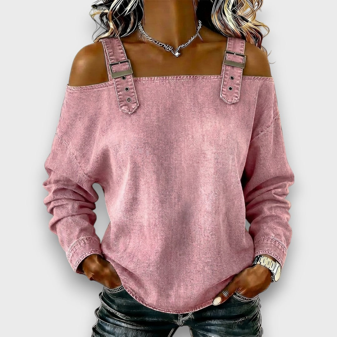 Elama – Haut en Denim Off-Shoulder