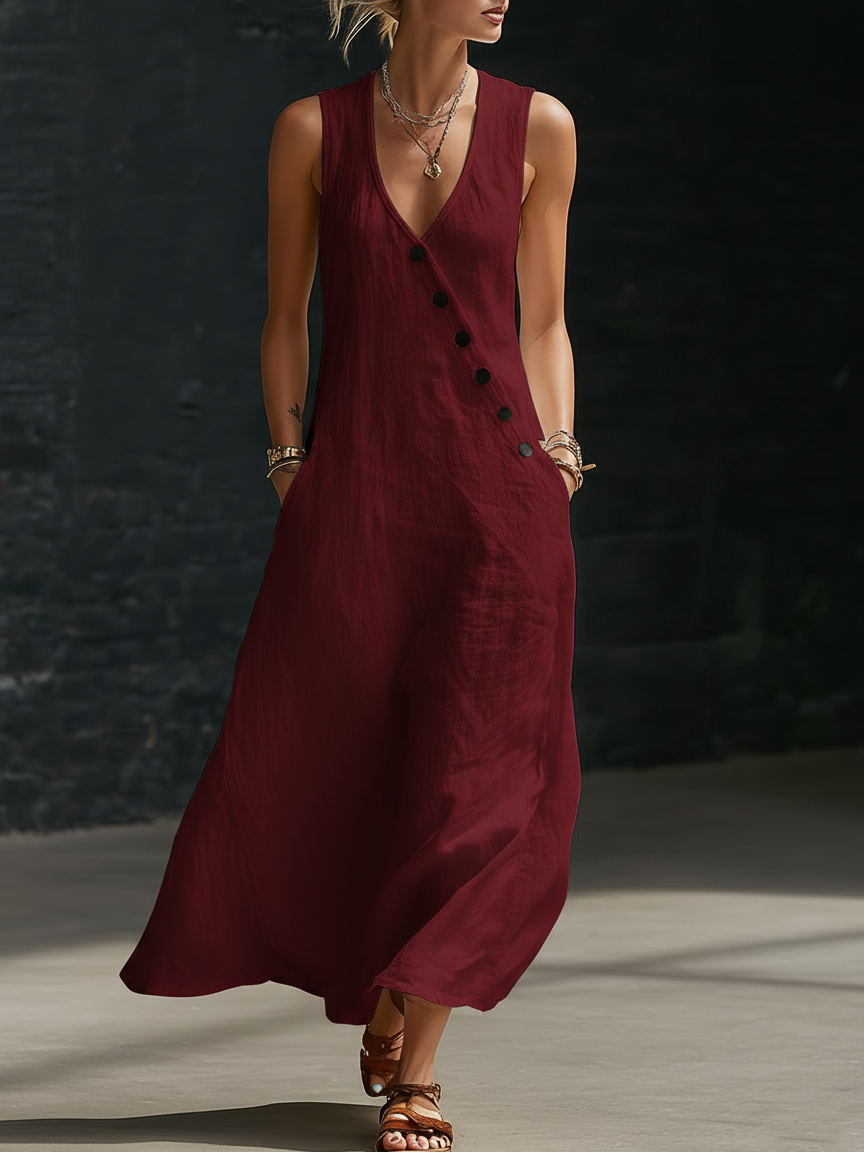 Robe Maxi Donna Boutonnée Fluide - Élégance Minimaliste Quotidienne