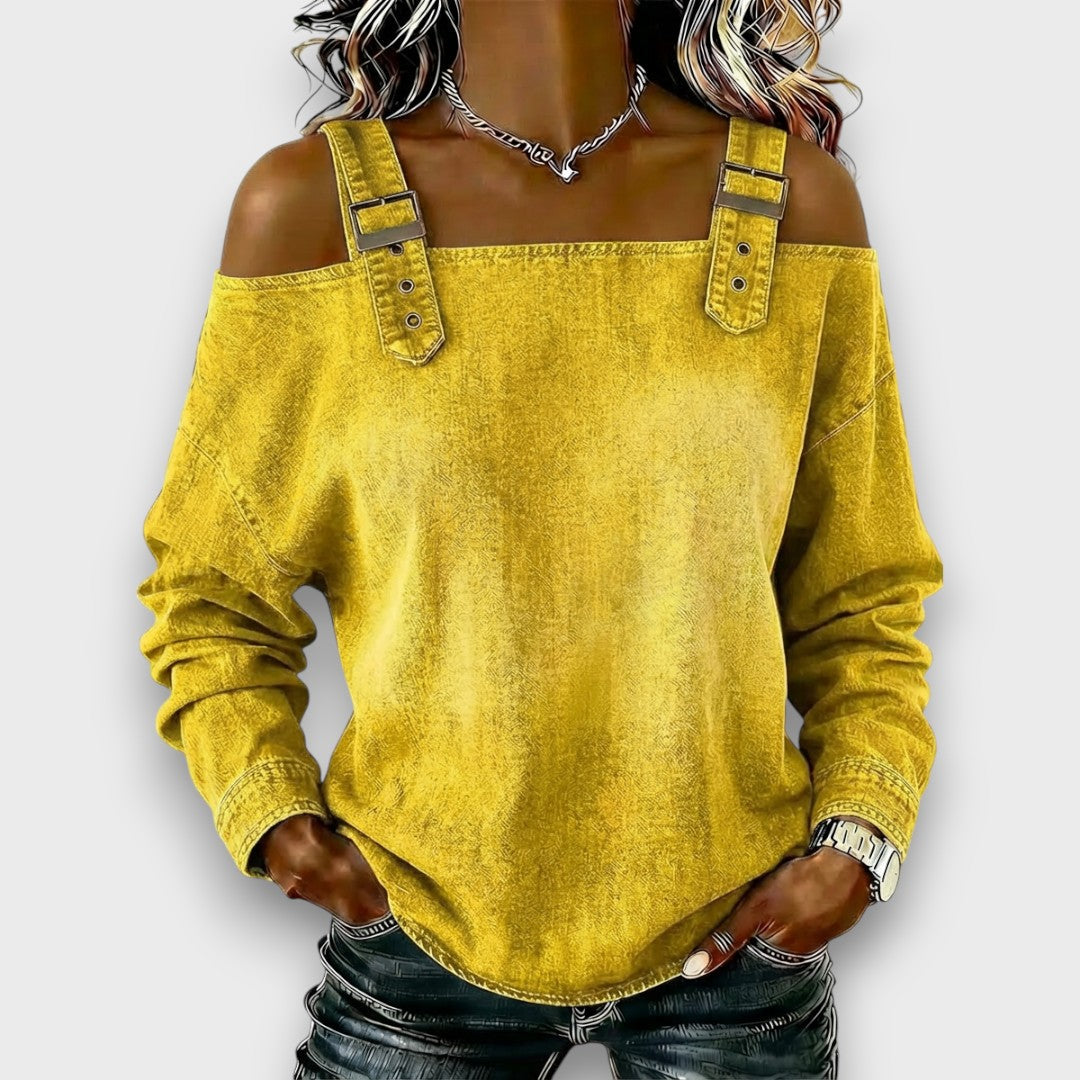 Elama – Haut en Denim Off-Shoulder