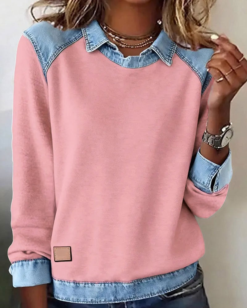 Emma | Pull polo avec détails en denim