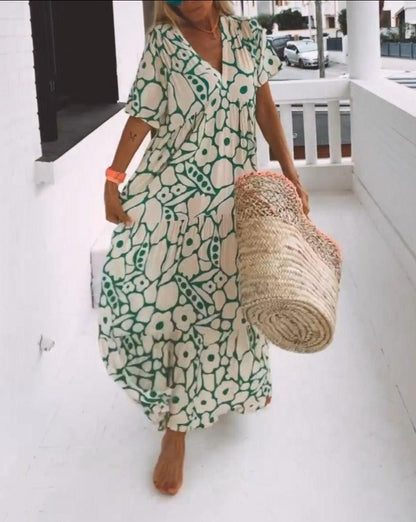 ESTER - Robe Maxi à Manches Courtes
