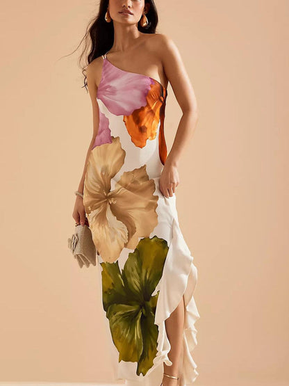 Kira | Robe Maxi Élégante avec Imprimé Floral à Épaule Unique