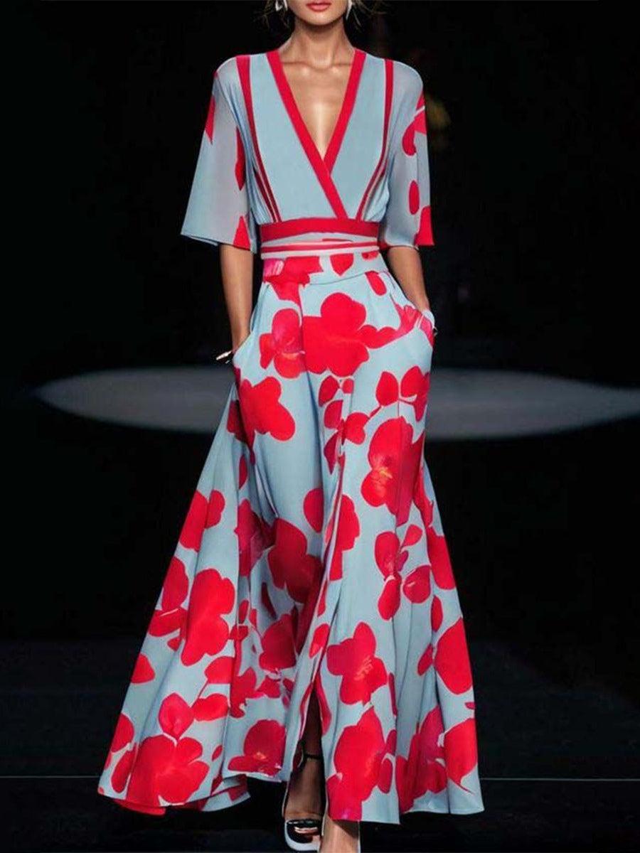 Lea | Robe Maxi Élégante à Manches Trois Quarts de Plage