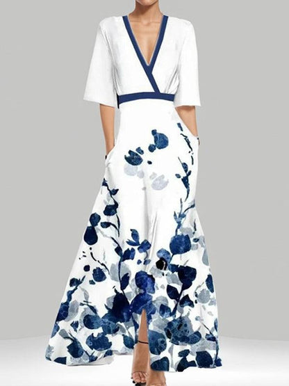 Lea | Robe Maxi Élégante à Manches Trois Quarts de Plage
