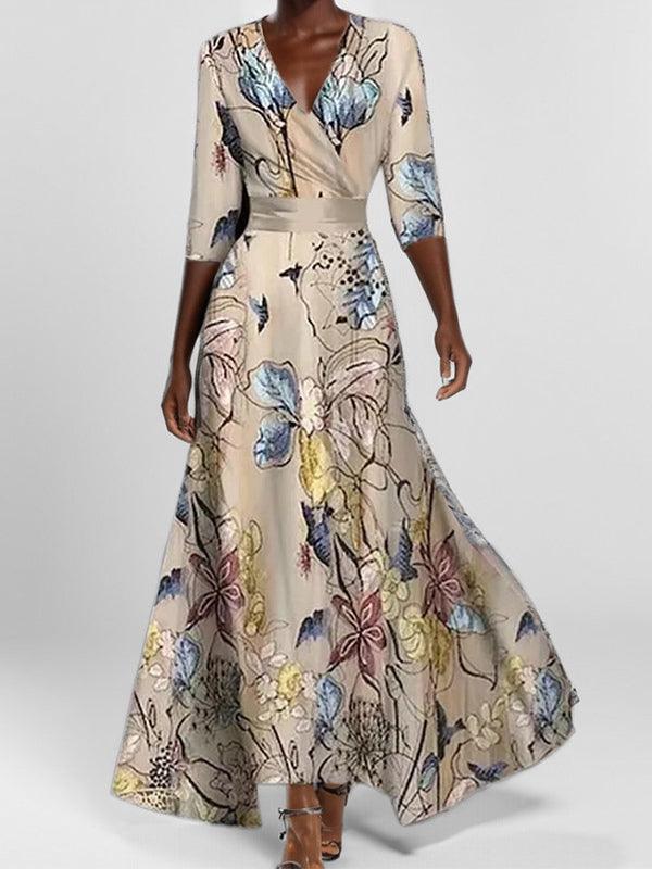 Lea | Robe Maxi Élégante à Manches Trois Quarts de Plage