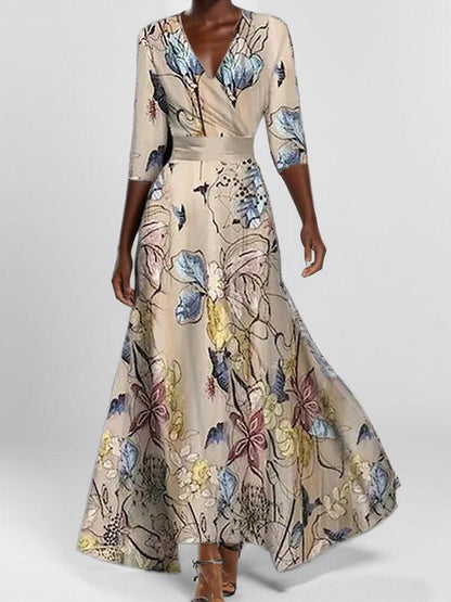 Lea | Robe Maxi Élégante à Manches Trois Quarts de Plage