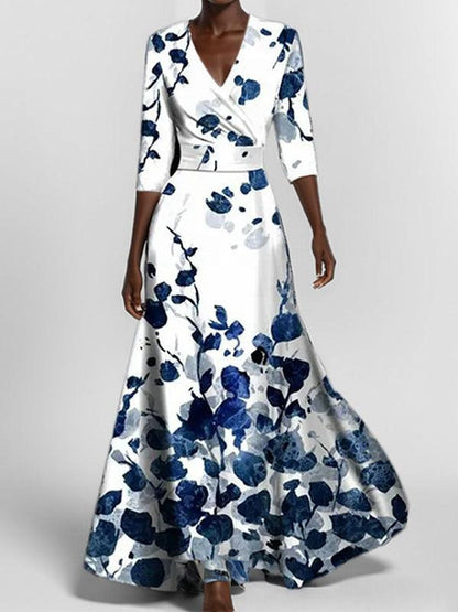 Lea | Robe Maxi Élégante à Manches Trois Quarts de Plage