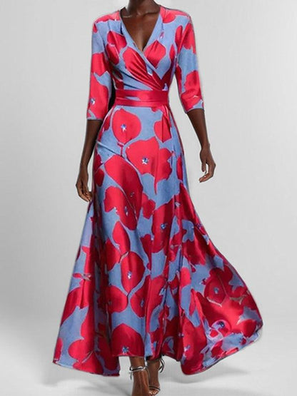 Lea | Robe Maxi Élégante à Manches Trois Quarts de Plage