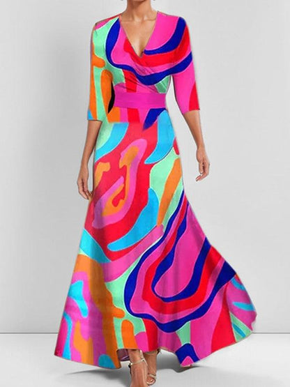 Lea | Robe Maxi Élégante à Manches Trois Quarts de Plage