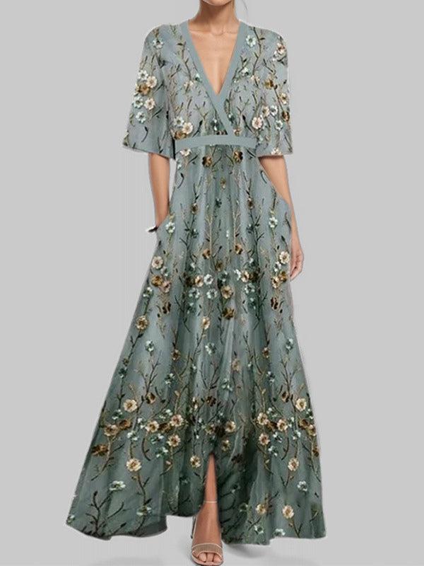 Lea | Robe Maxi Élégante à Manches Trois Quarts de Plage