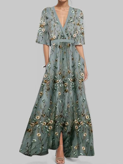 Lea | Robe Maxi Élégante à Manches Trois Quarts de Plage