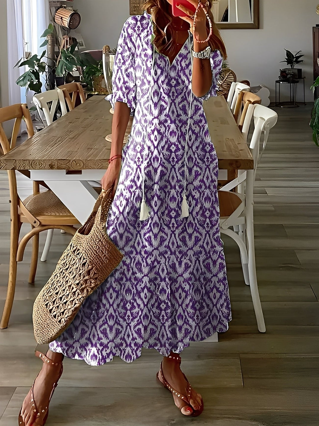 Domitille - Robe élégante à col en V décontractée pour femme