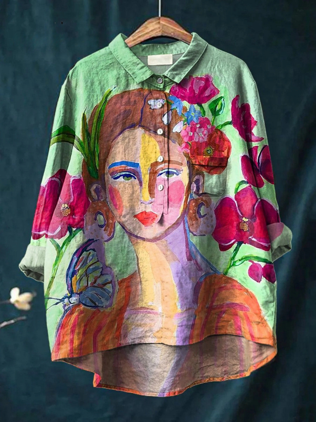 Amaris | Art de Portrait Féminin Peint à l'Huile Imprimé Chemise Décontractée pour Femmes