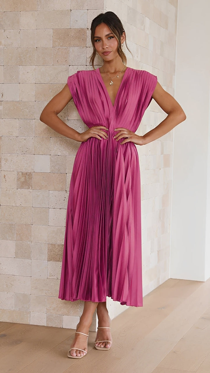 Alexia - Robe midi élégante avec décolleté en V pour femmes