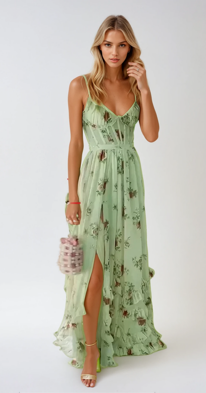 Carlota | Robe d'invitée de Mariage fleurie  pour femme | Maxi