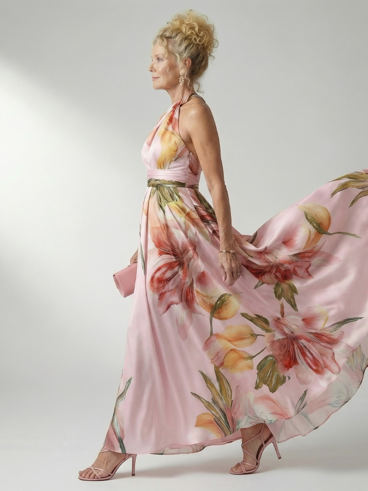 Amiel | Robe Maxi Fleurie Léger - Coupe Américaine Sans Manches
