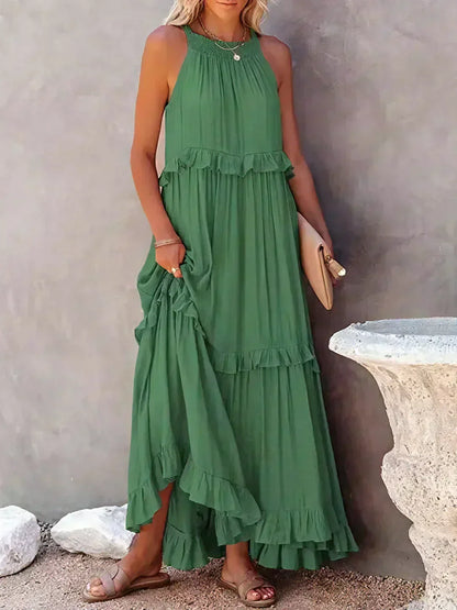 Ilona - Robe Halter avec Volants et Poches Maxi