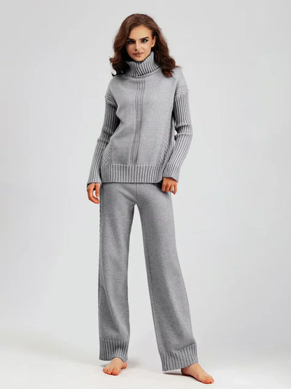 Scarlett - Ensemble de Pull Tricoté à Col Montant Chic et Pantalons Amples