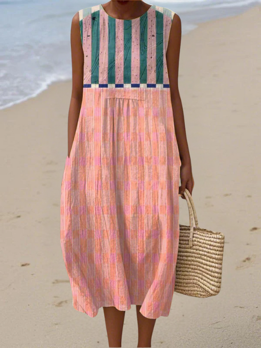 Lily | Robe Midi Rayée en Teintes Pastel