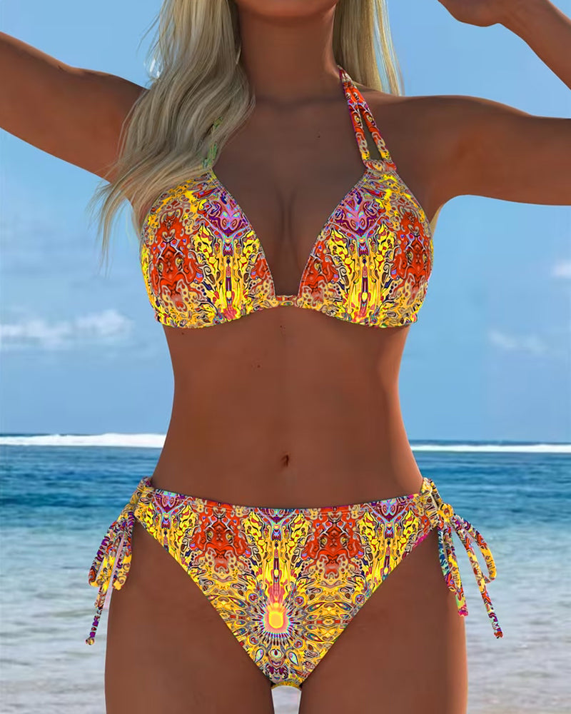 Bikini avec imprimé à halter en plusieurs couleurs