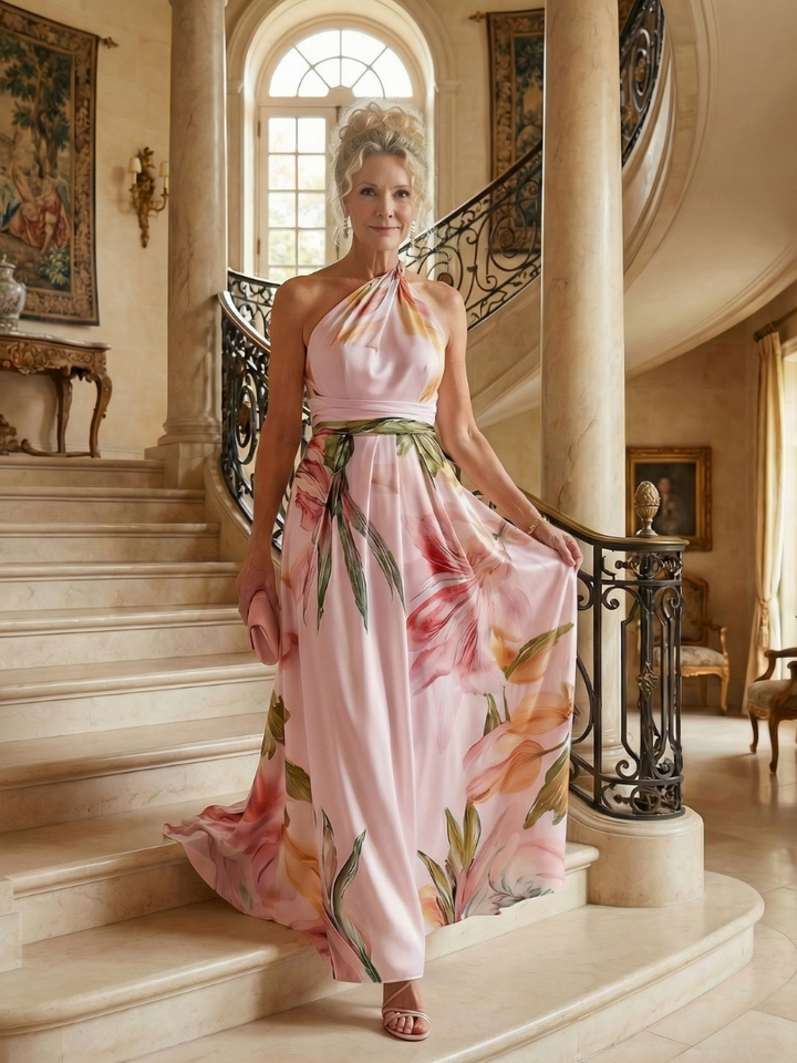 Amiel | Robe Maxi Fleurie Léger - Coupe Américaine Sans Manches