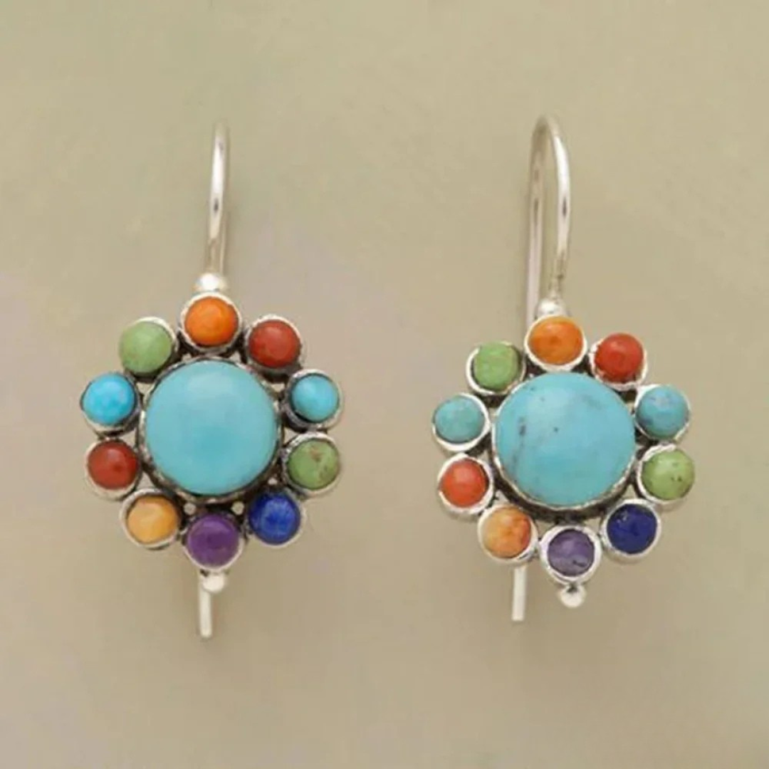 Boucles d'oreilles rondes en turquoise multicolores