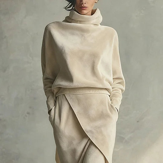 Ensemble en Velours de Couleur Unie avec Design Asymétrique