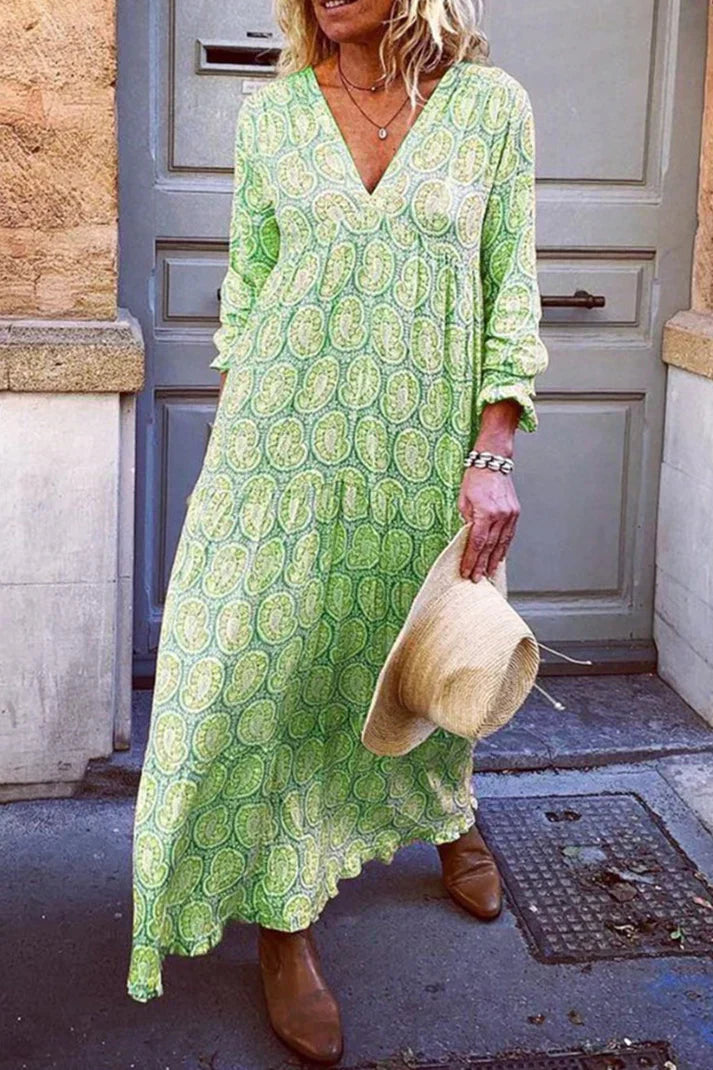 Leila - Robe fluide avec décolleté en V et imprimé raffiné
