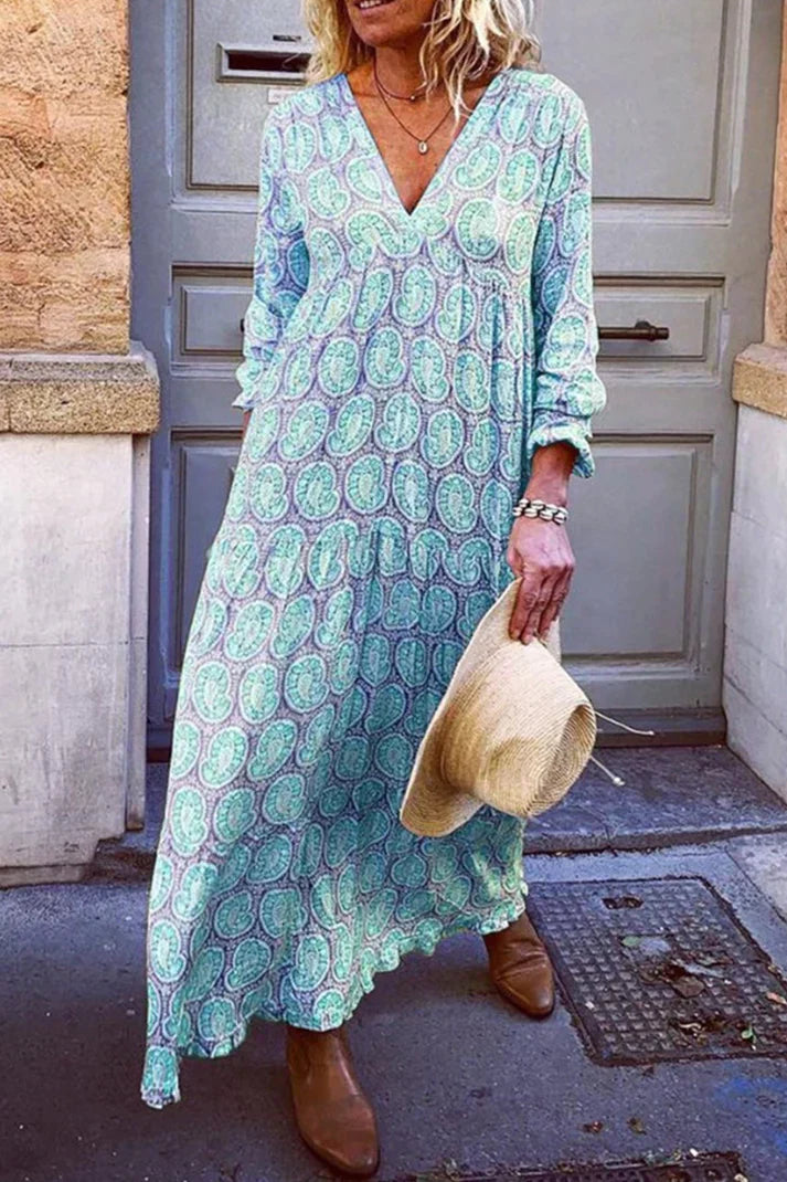 Leila - Robe fluide avec décolleté en V et imprimé raffiné