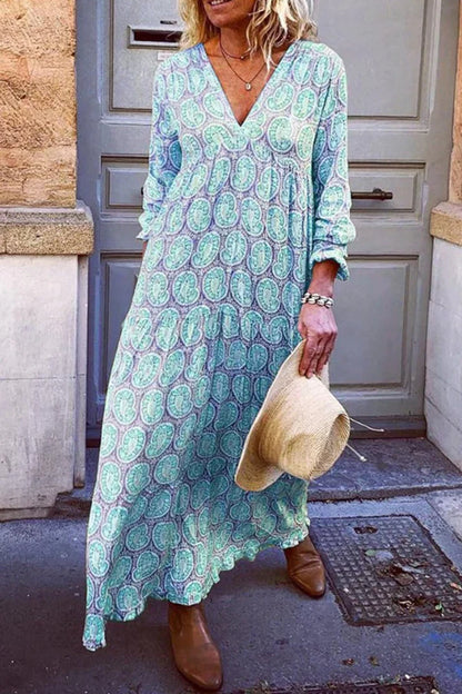 Leila - Robe fluide avec décolleté en V et imprimé raffiné