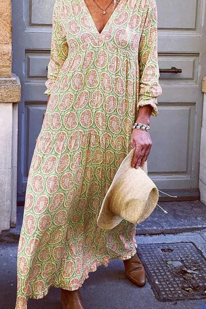 Leila - Robe fluide avec décolleté en V et imprimé raffiné